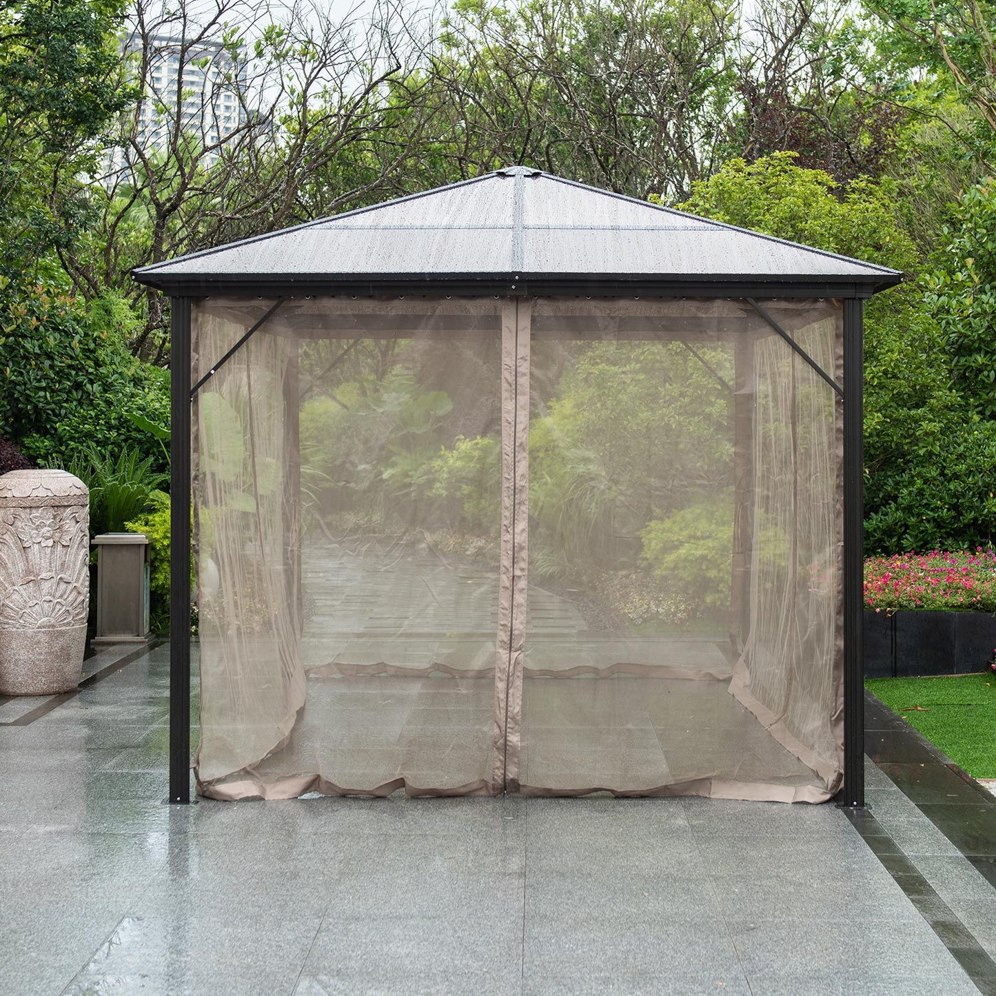 Pavėsinė su tinkleliais nuo uodų, 3x4xH2.63m, rudos spalvos