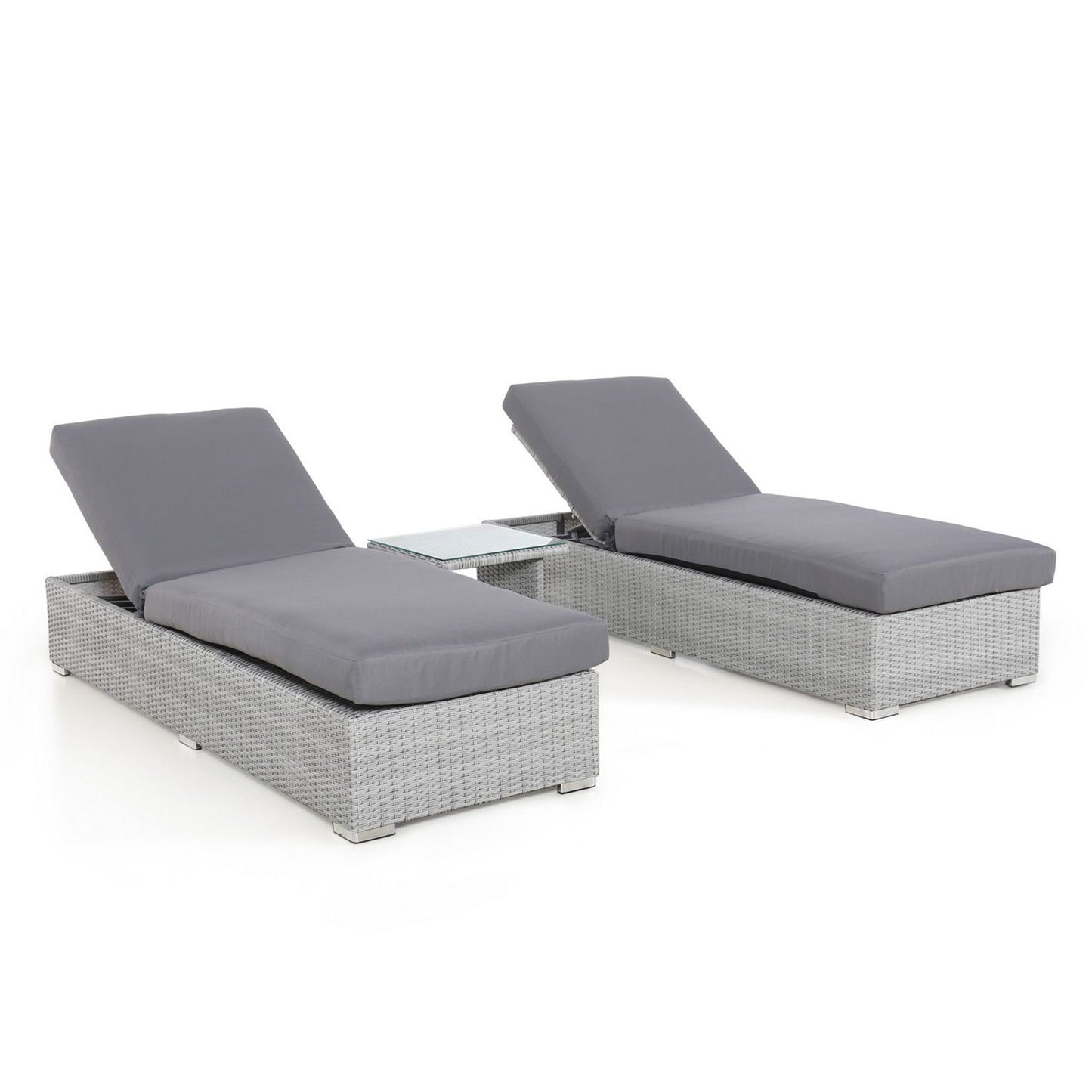 Lauko gultai Ascot su staliuku, pilkos spalvos, 2 vnt. šezlongas