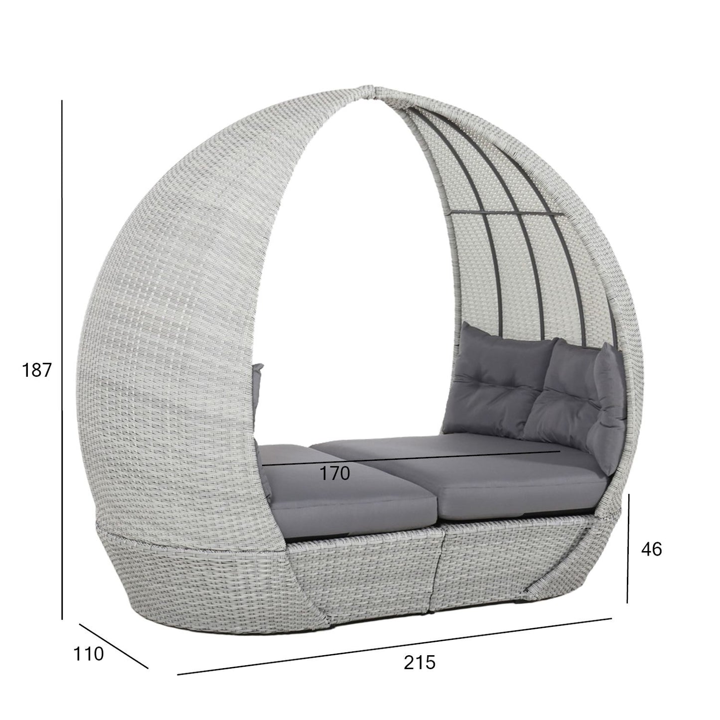 Sodo lova ASCOT 215x110x187cm, pilka.