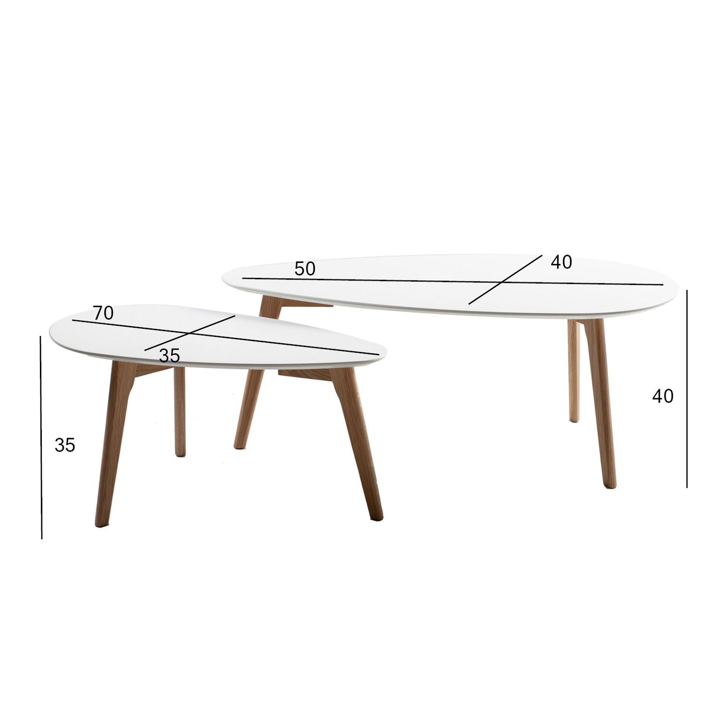 Kavos staliukas, 2 vnt., 100x50x40cm ir 70x35x35cm, baltos spalvos