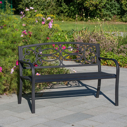 Lauko suoliukas, 128x59x85cm, juodos spalvos, plienas