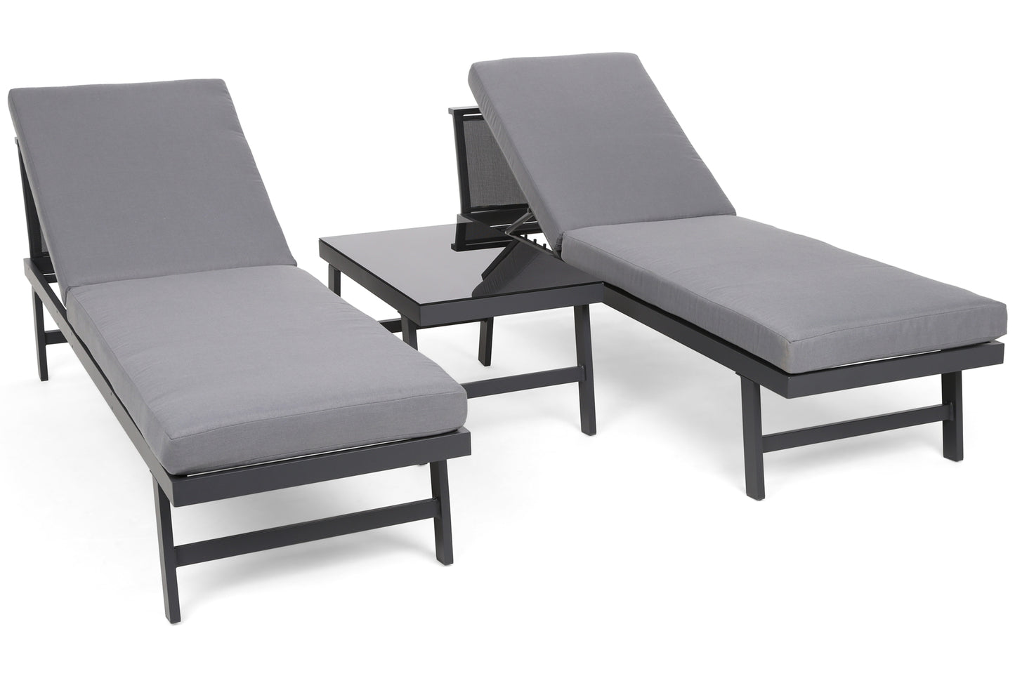 Transformuojamas lauko baldų komplektas - kampas/gultai/lova, pilkos spalvos, aliuminis