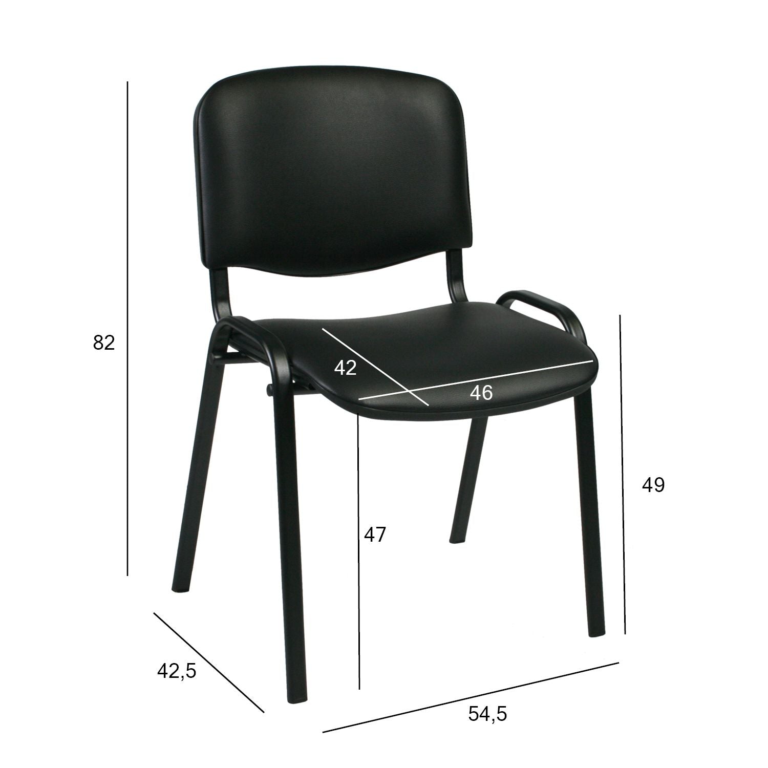 Lankytojų biuro kėdė, juodos spalvos, dirbtinė oda, 54,5x42,5x82cm, 1 vnt.
