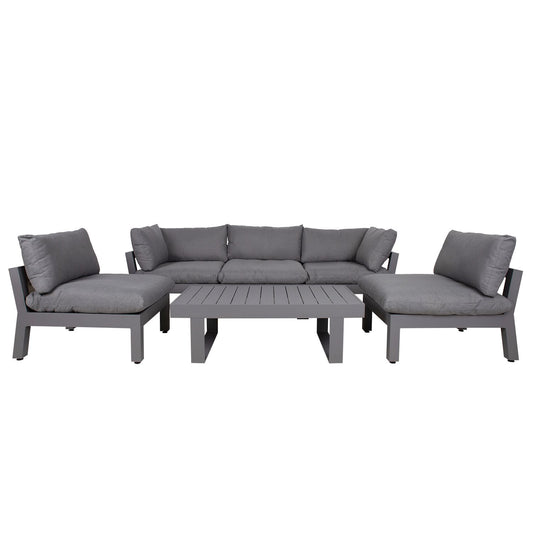 Sodo baldų komplektas FLUFFY: modulinė sofa, stalas, pilka.